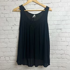 Mudd Eyelet Tank Top Flowy Lightweight Small Black